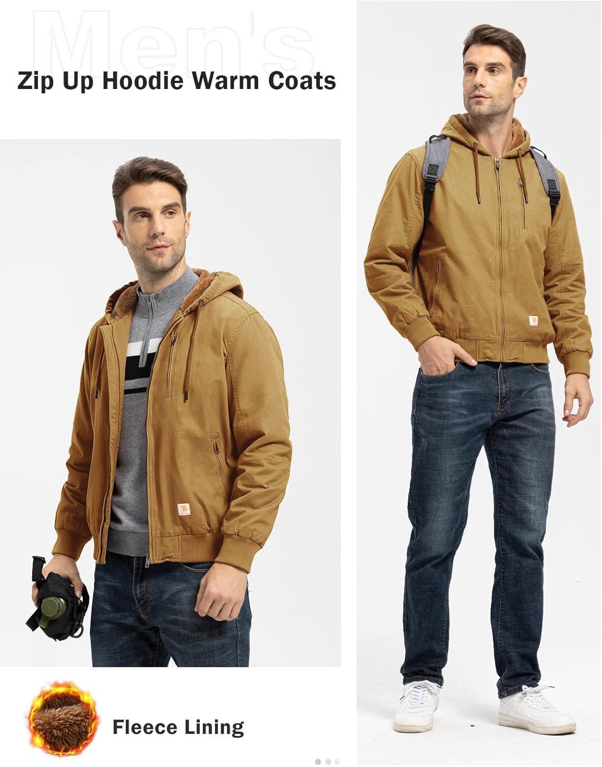imageTBMPOY Mens Winter Jackets Hooded Work Cotton FLeece Lined Duck Coats Flannel Active Workwear CoatYellow