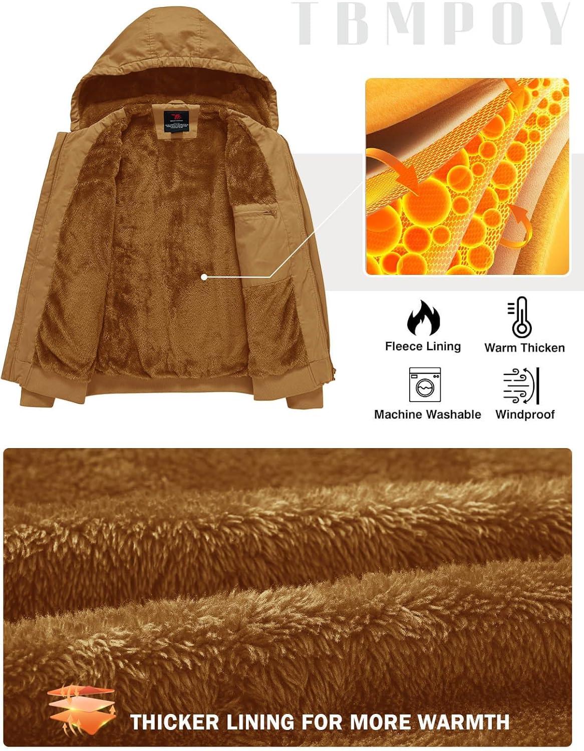 imageTBMPOY Mens Winter Jackets Hooded Work Cotton FLeece Lined Duck Coats Flannel Active Workwear CoatYellow