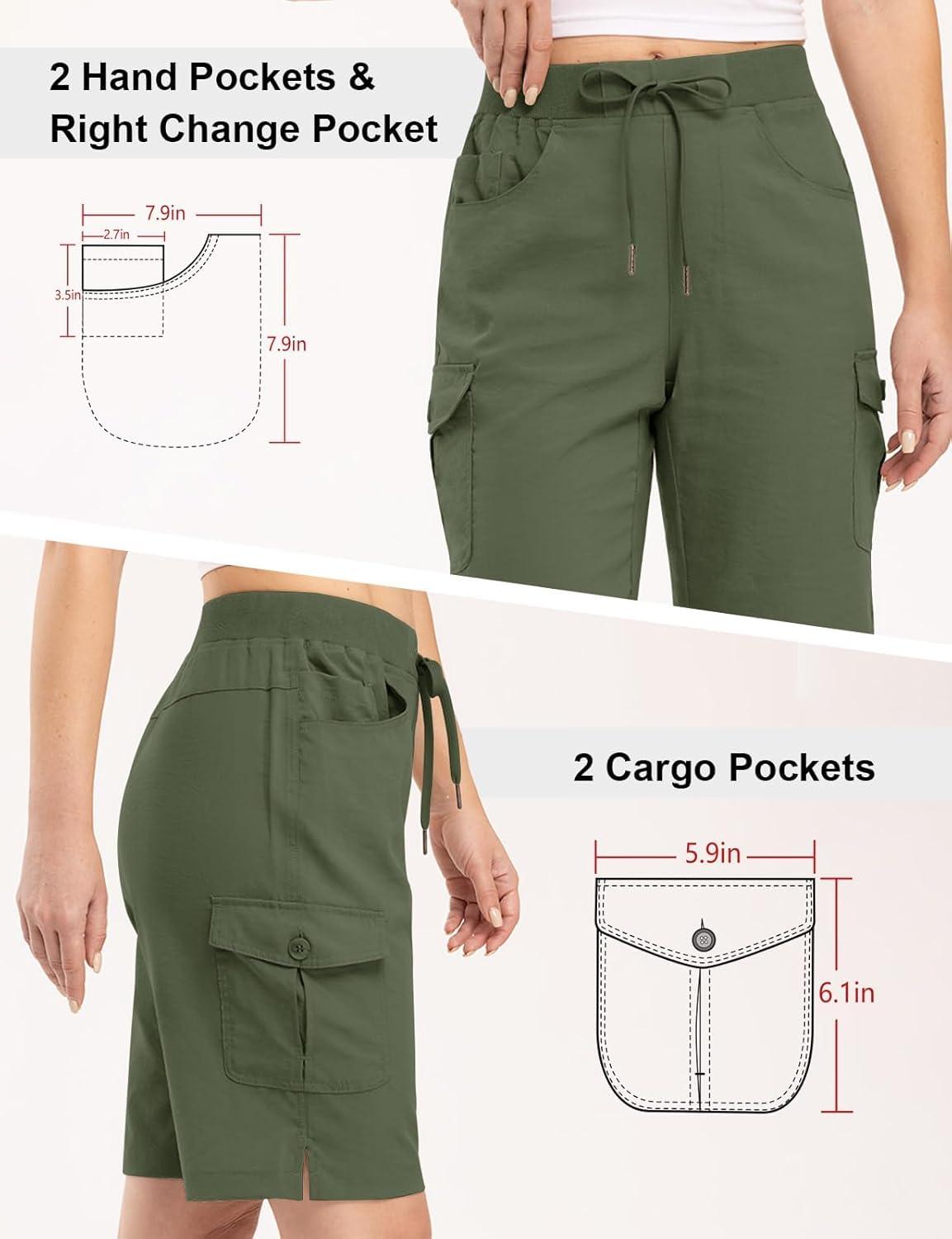 imageTBMPOY Womens 10quot Hiking Cargo Shorts Lightweight Quick Dry Bermuda Loose Outdoor Casual 5 Pockets for Summer Golf TravelArmy Green