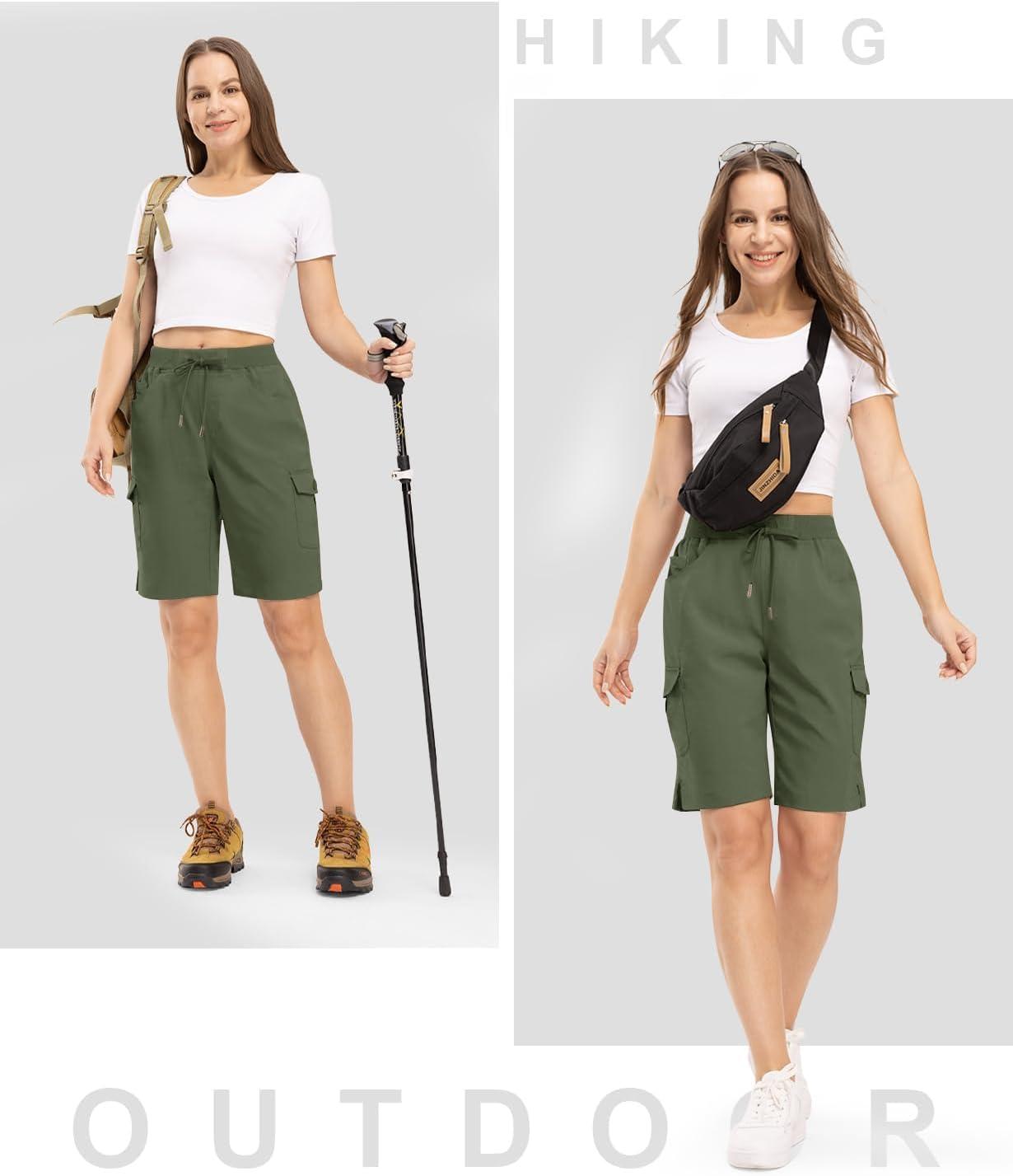 imageTBMPOY Womens 10quot Hiking Cargo Shorts Lightweight Quick Dry Bermuda Loose Outdoor Casual 5 Pockets for Summer Golf TravelArmy Green
