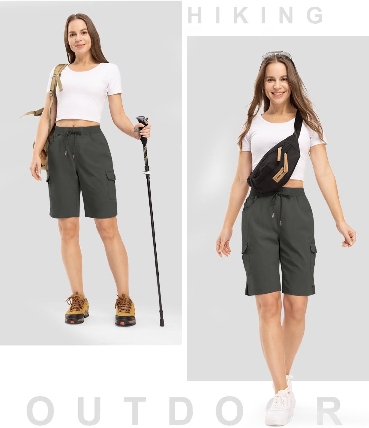 imageTBMPOY Womens 10quot Hiking Cargo Shorts Lightweight Quick Dry Bermuda Loose Outdoor Casual 5 Pockets for Summer Golf TravelDark Grey