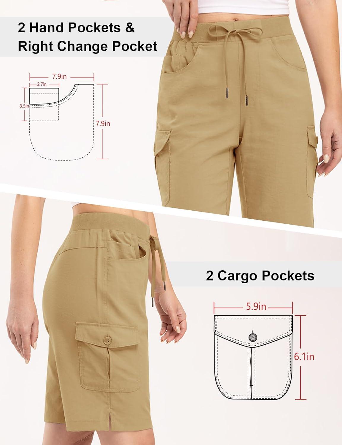 imageTBMPOY Womens 10quot Hiking Cargo Shorts Lightweight Quick Dry Bermuda Loose Outdoor Casual 5 Pockets for Summer Golf TravelKhaki