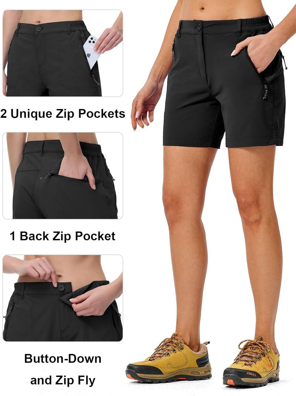 imageTBMPOY Womens 6quot Hiking Cargo Shorts Quick Dry with Pockets Work Golf Short Lightweight Outdoor Active Summer for Women6black