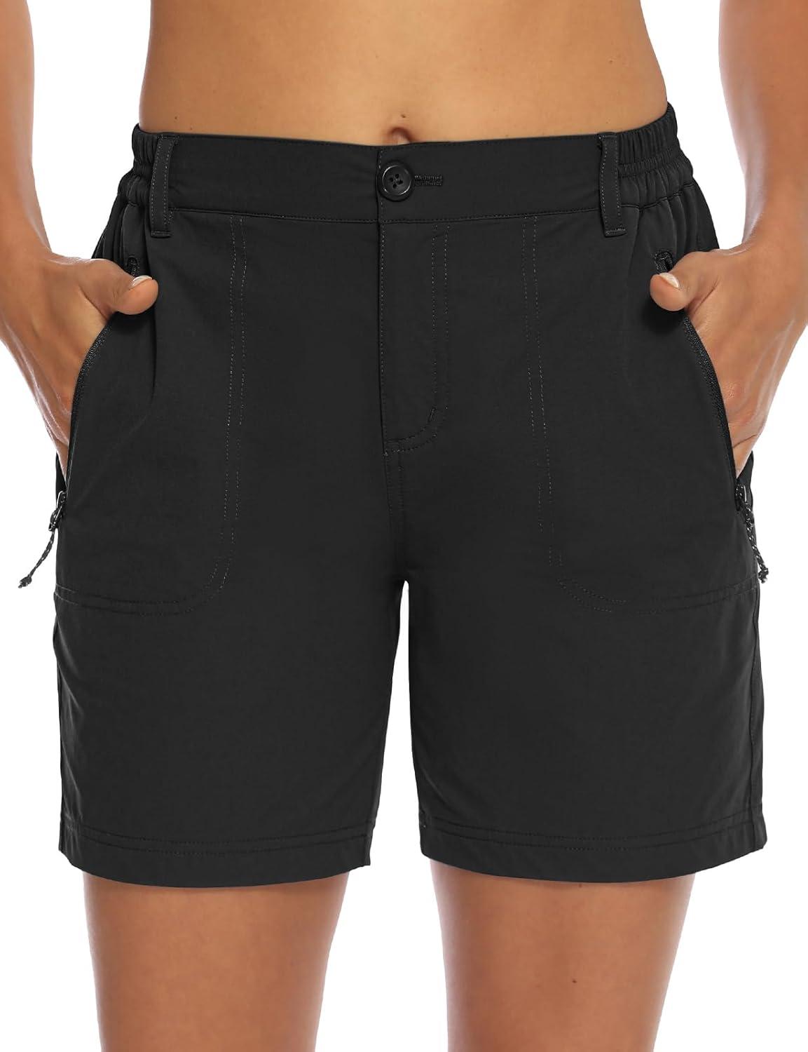 imageTBMPOY Womens 6quot Hiking Cargo Shorts Quick Dry with Pockets Work Golf Short Lightweight Outdoor Active Summer for Women6black