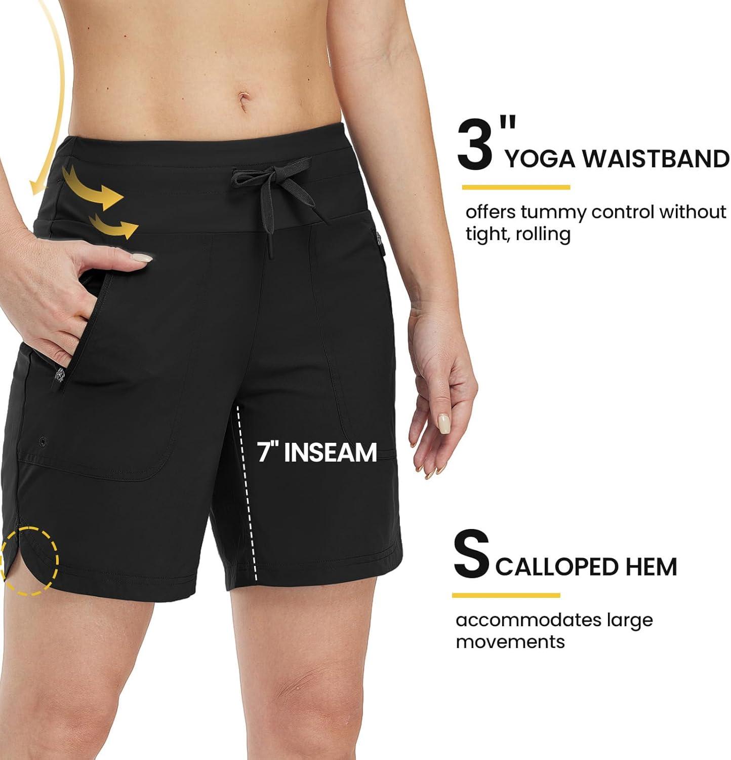 imageTBMPOY Womens Board Shorts 7quot High Waisted Swim Beach Quick Dry Shorts with Zipper Pockets Water Liner Bathing BottomBlack