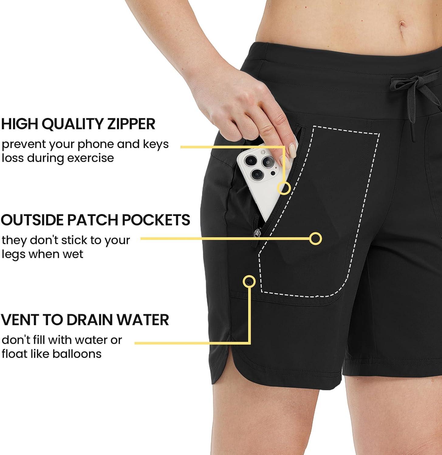 imageTBMPOY Womens Board Shorts 7quot High Waisted Swim Beach Quick Dry Shorts with Zipper Pockets Water Liner Bathing BottomBlack