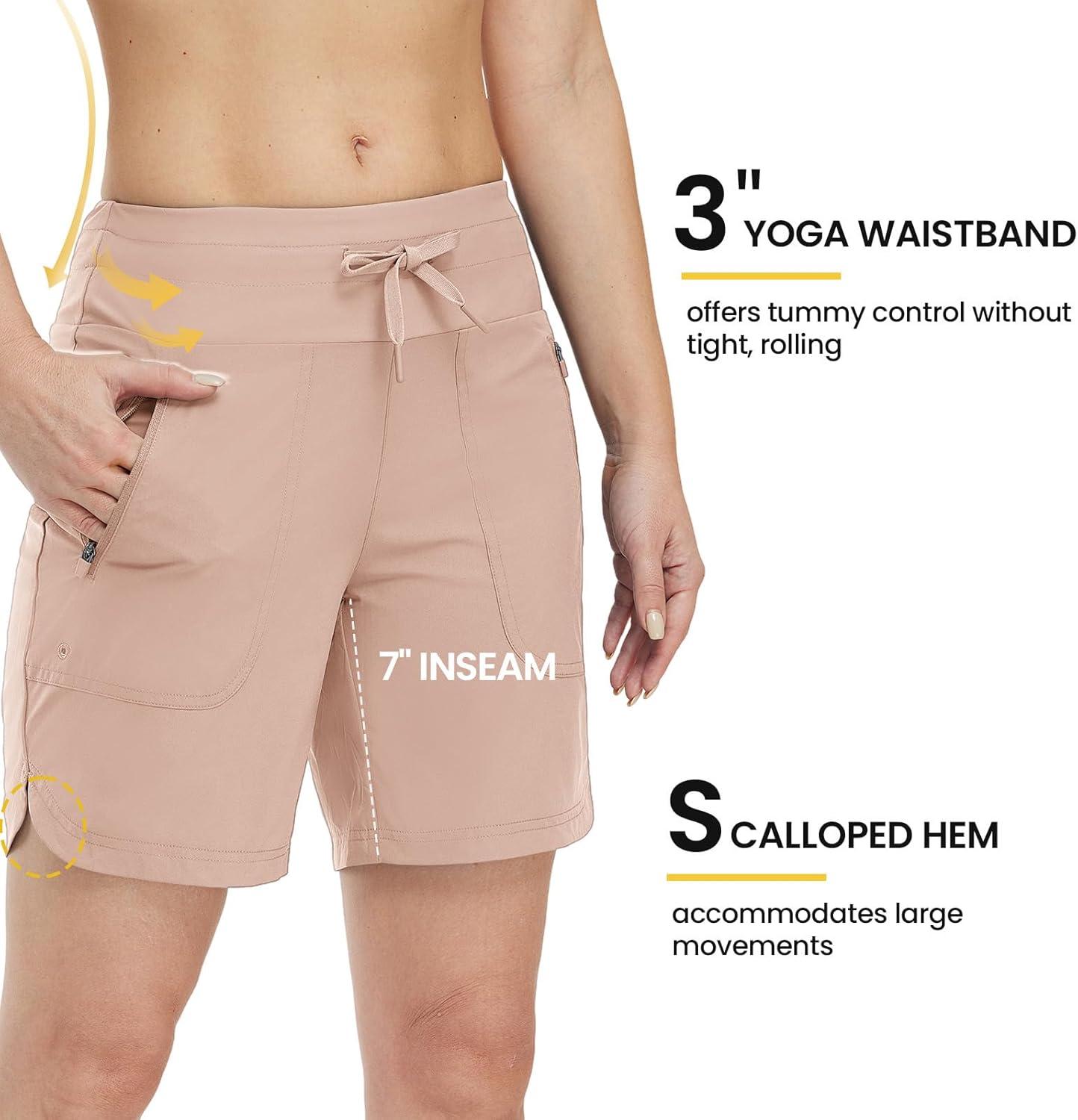 imageTBMPOY Womens Board Shorts 7quot High Waisted Swim Beach Quick Dry Shorts with Zipper Pockets Water Liner Bathing BottomLight Pink