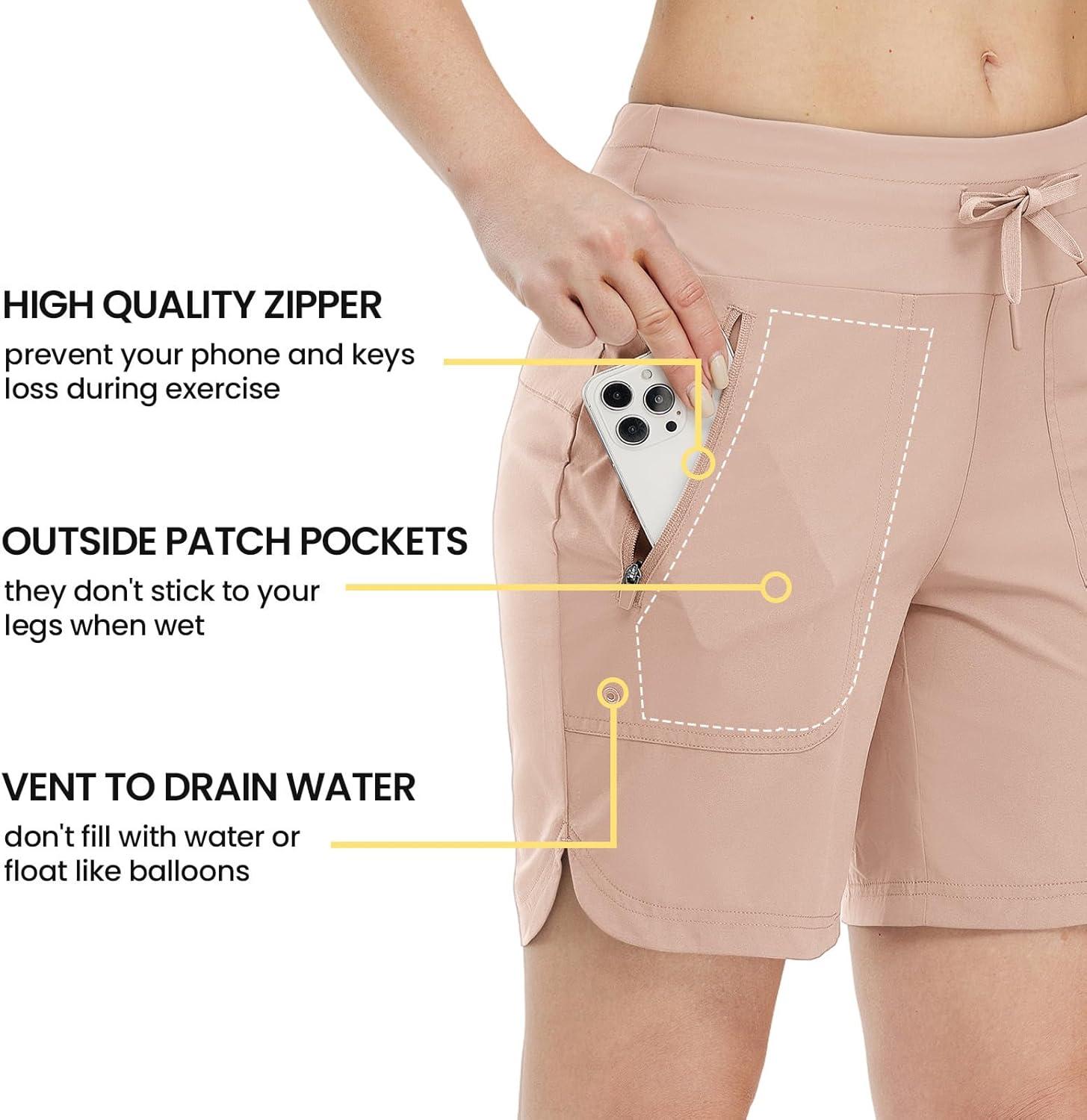 imageTBMPOY Womens Board Shorts 7quot High Waisted Swim Beach Quick Dry Shorts with Zipper Pockets Water Liner Bathing BottomLight Pink