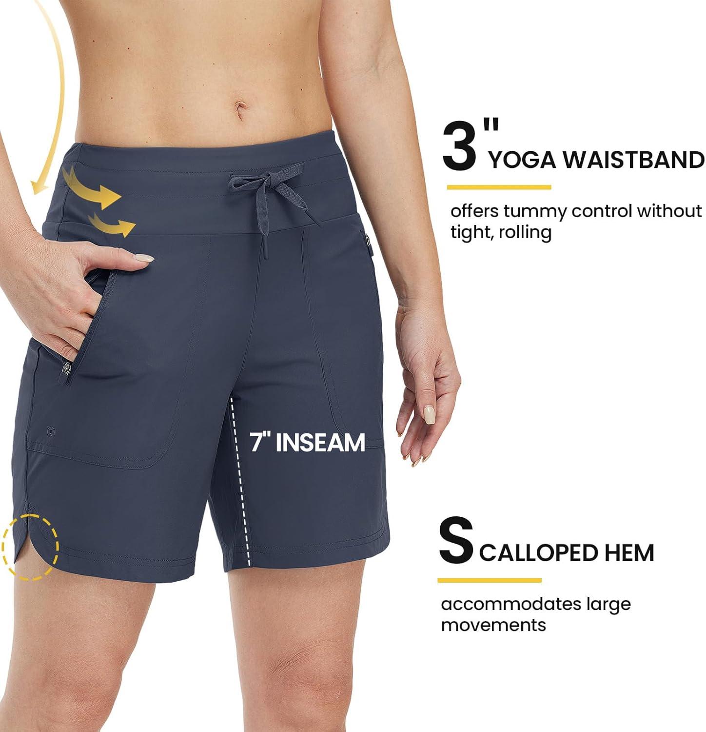 imageTBMPOY Womens Board Shorts 7quot High Waisted Swim Beach Quick Dry Shorts with Zipper Pockets Water Liner Bathing BottomNavy