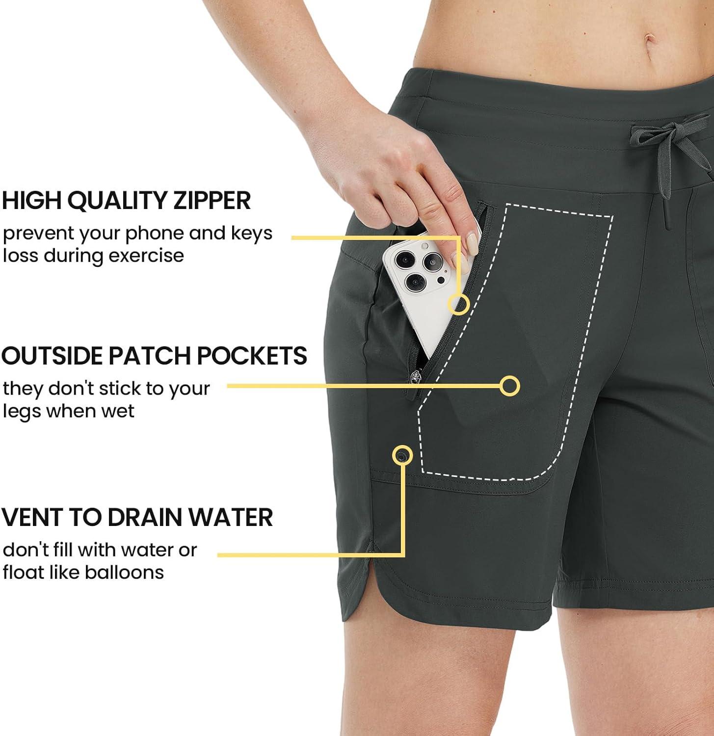 imageTBMPOY Womens Board Shorts 7quot High Waisted Swim Beach Quick Dry Shorts with Zipper Pockets Water Liner Bathing BottomSteel Gray