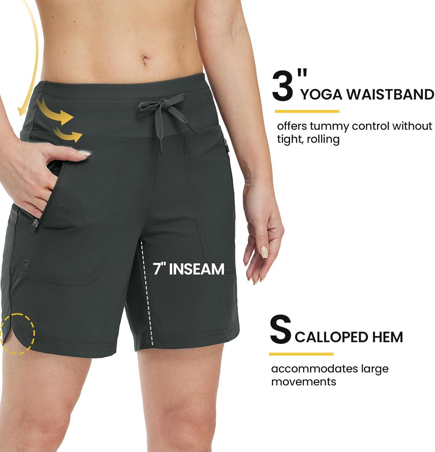 imageTBMPOY Womens Board Shorts 7quot High Waisted Swim Beach Quick Dry Shorts with Zipper Pockets Water Liner Bathing BottomSteel Gray