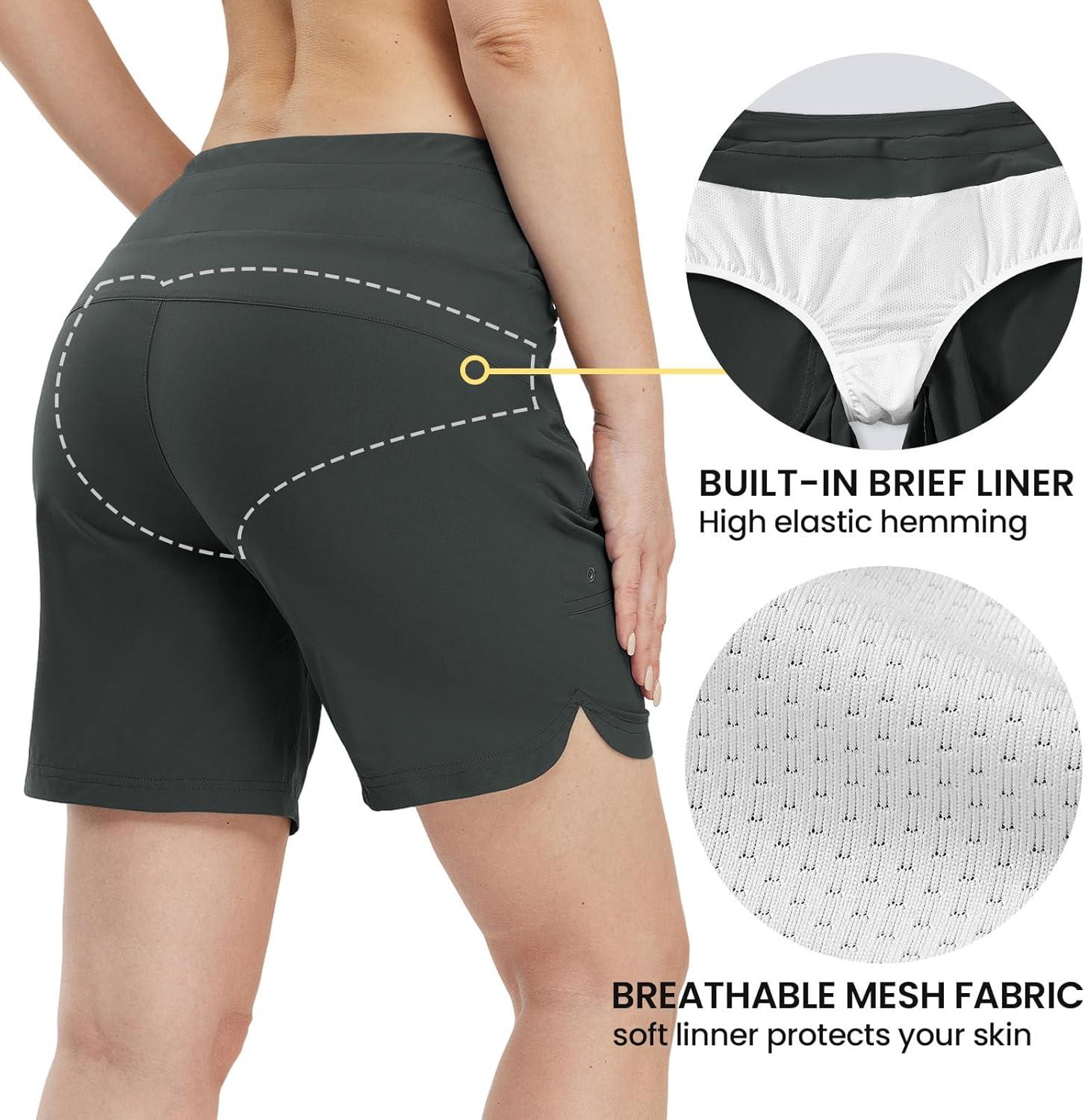 imageTBMPOY Womens Board Shorts 7quot High Waisted Swim Beach Quick Dry Shorts with Zipper Pockets Water Liner Bathing BottomSteel Gray