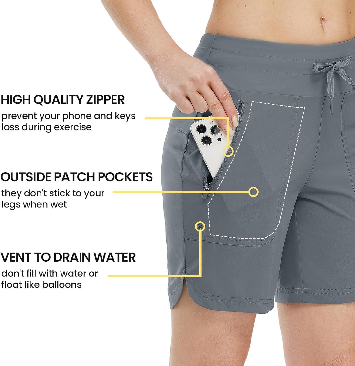 imageTBMPOY Womens Board Shorts 7quot High Waisted Swim Beach Quick Dry Shorts with Zipper Pockets Water Liner Bathing BottomStone Blue