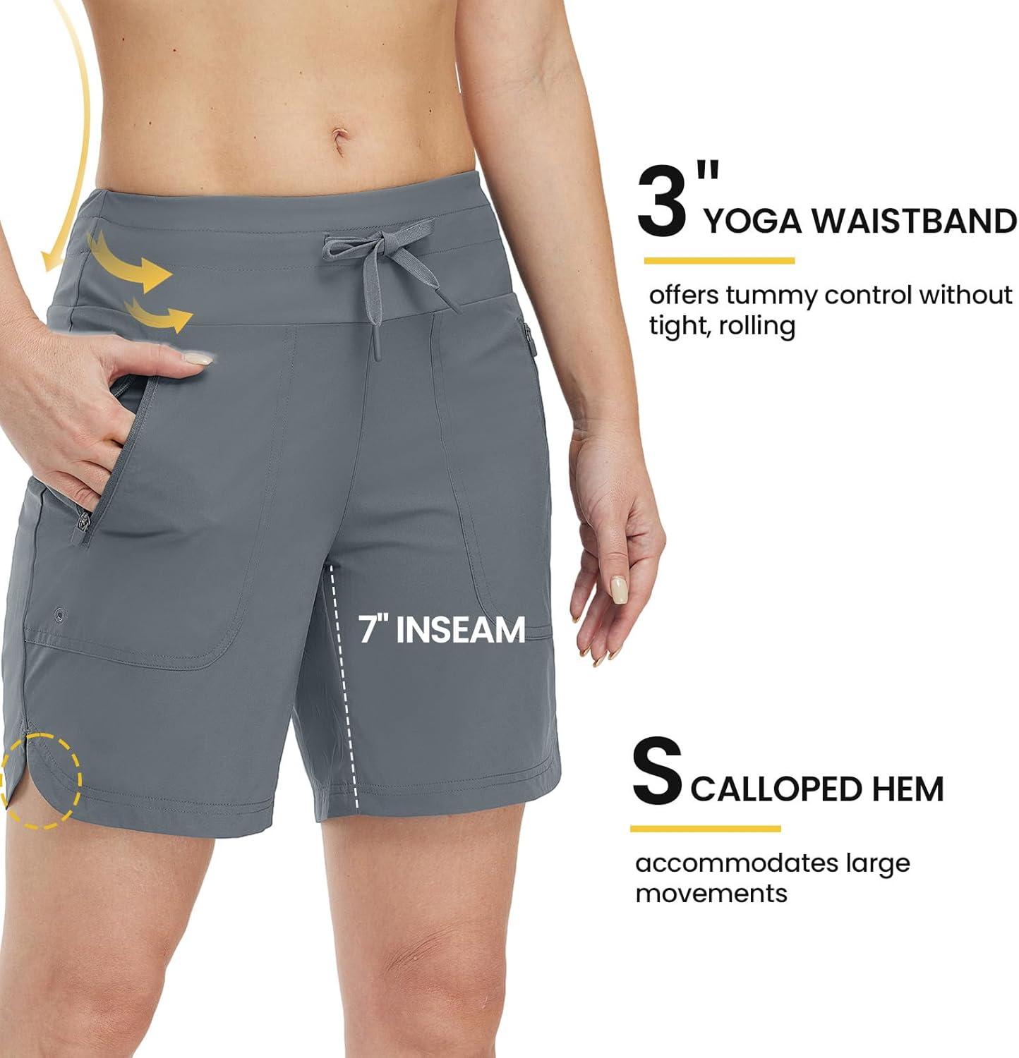 imageTBMPOY Womens Board Shorts 7quot High Waisted Swim Beach Quick Dry Shorts with Zipper Pockets Water Liner Bathing BottomStone Blue