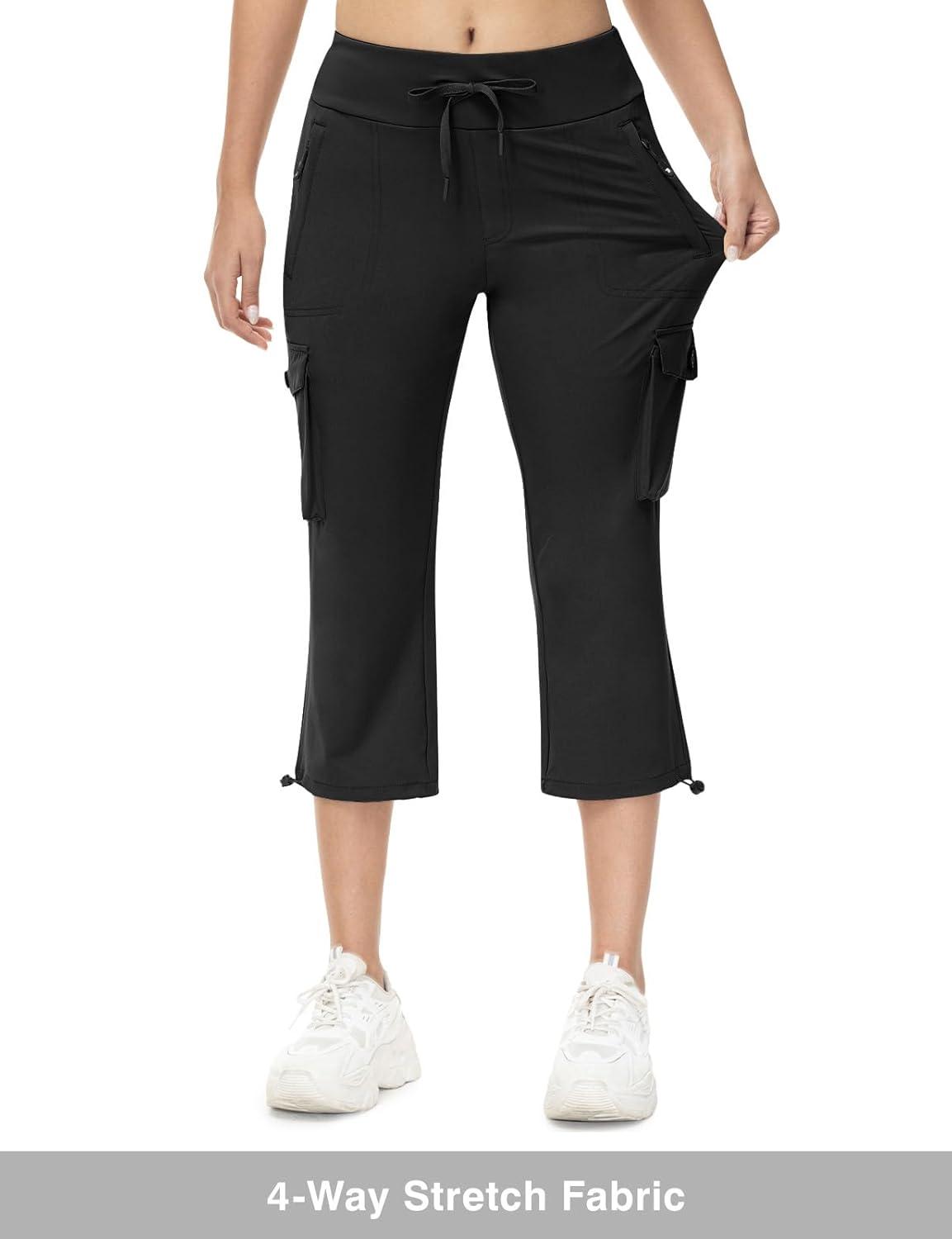 imageTBMPOY Womens Capri Pants Lightweight Quick Dry Hiking Cargo Pockets Casual Water Resistant Travel Cropped CottonBlack1