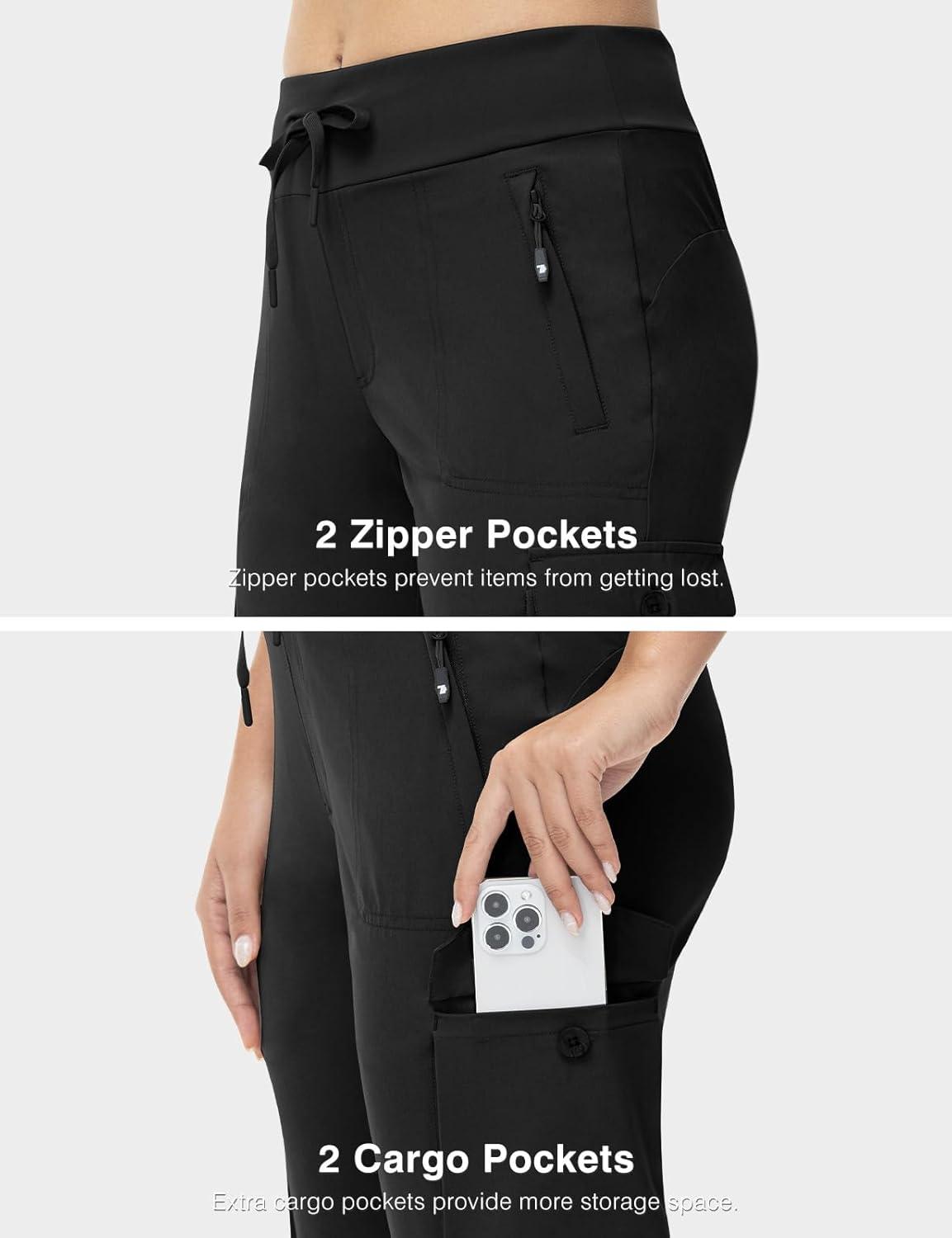 imageTBMPOY Womens Capri Pants Lightweight Quick Dry Hiking Cargo Pockets Casual Water Resistant Travel Cropped CottonBlack1