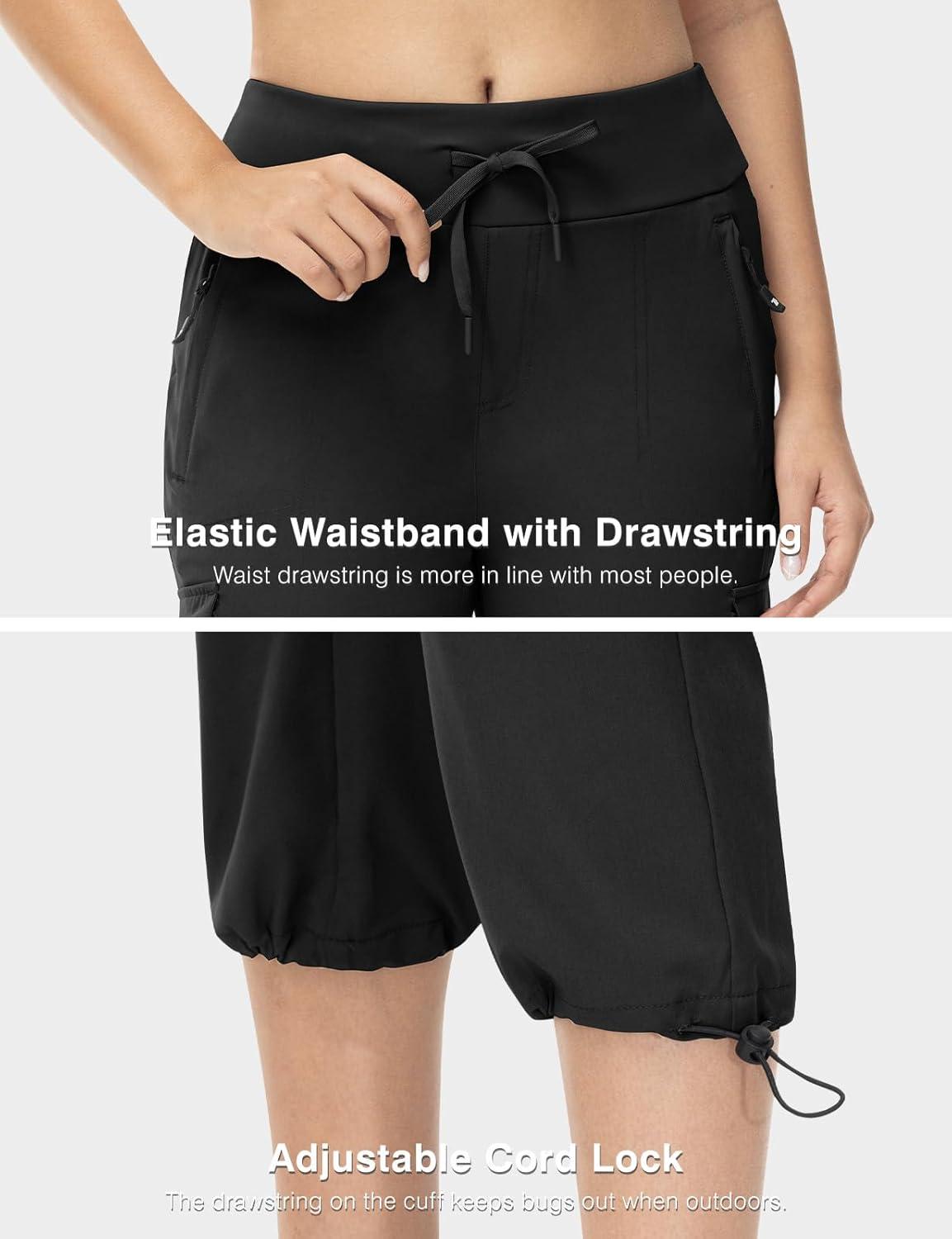 imageTBMPOY Womens Capri Pants Lightweight Quick Dry Hiking Cargo Pockets Casual Water Resistant Travel Cropped CottonBlack1