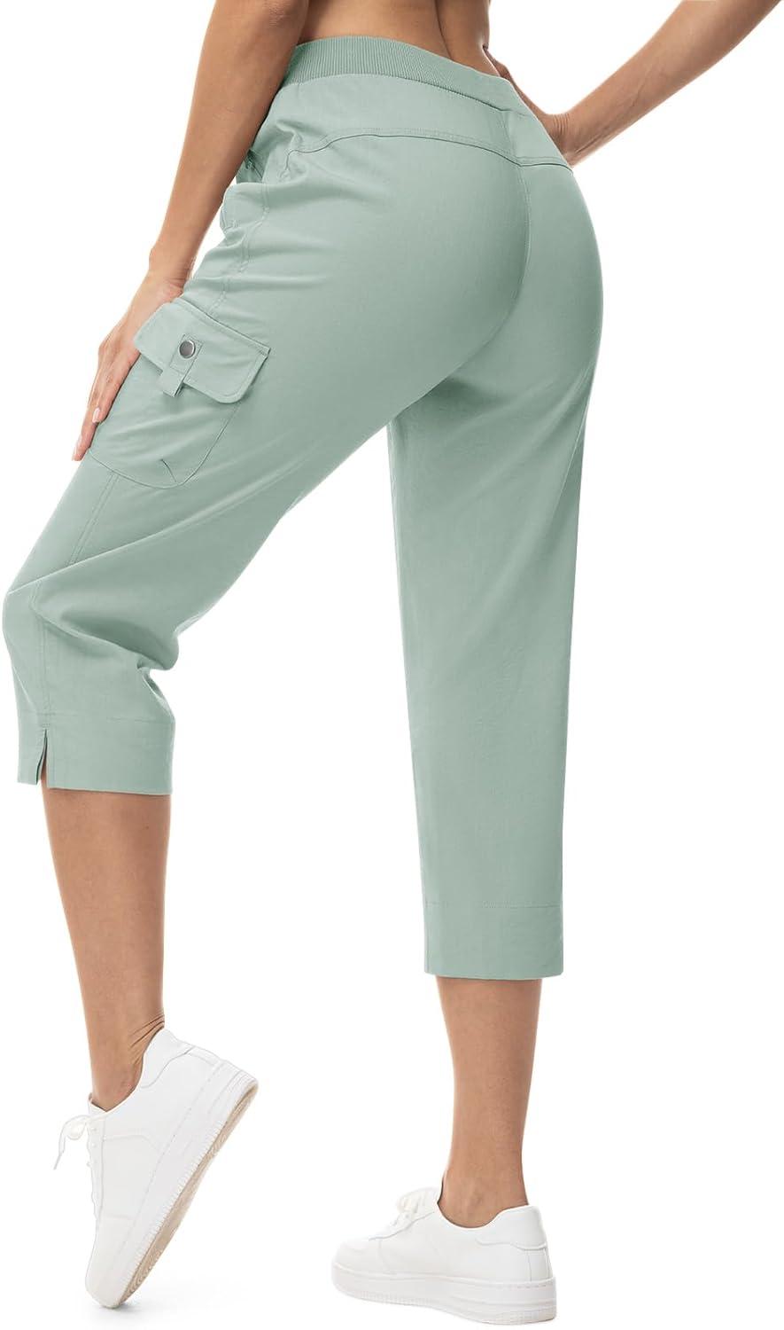 imageTBMPOY Womens Capri Pants Lightweight Quick Dry Hiking Cargo Pockets Casual Water Resistant Travel Cropped CottonBlue