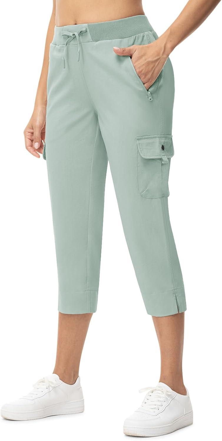 imageTBMPOY Womens Capri Pants Lightweight Quick Dry Hiking Cargo Pockets Casual Water Resistant Travel Cropped CottonBlue