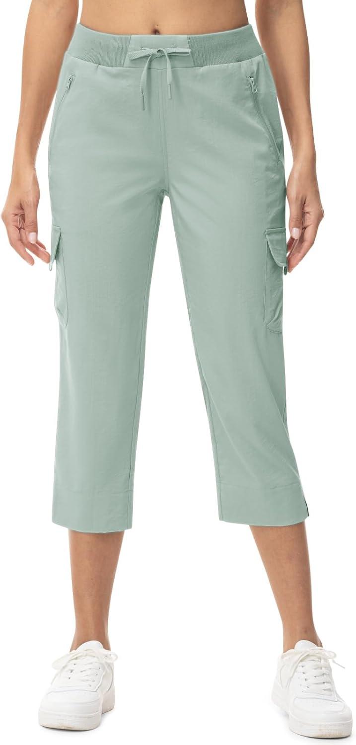 imageTBMPOY Womens Capri Pants Lightweight Quick Dry Hiking Cargo Pockets Casual Water Resistant Travel Cropped CottonBlue