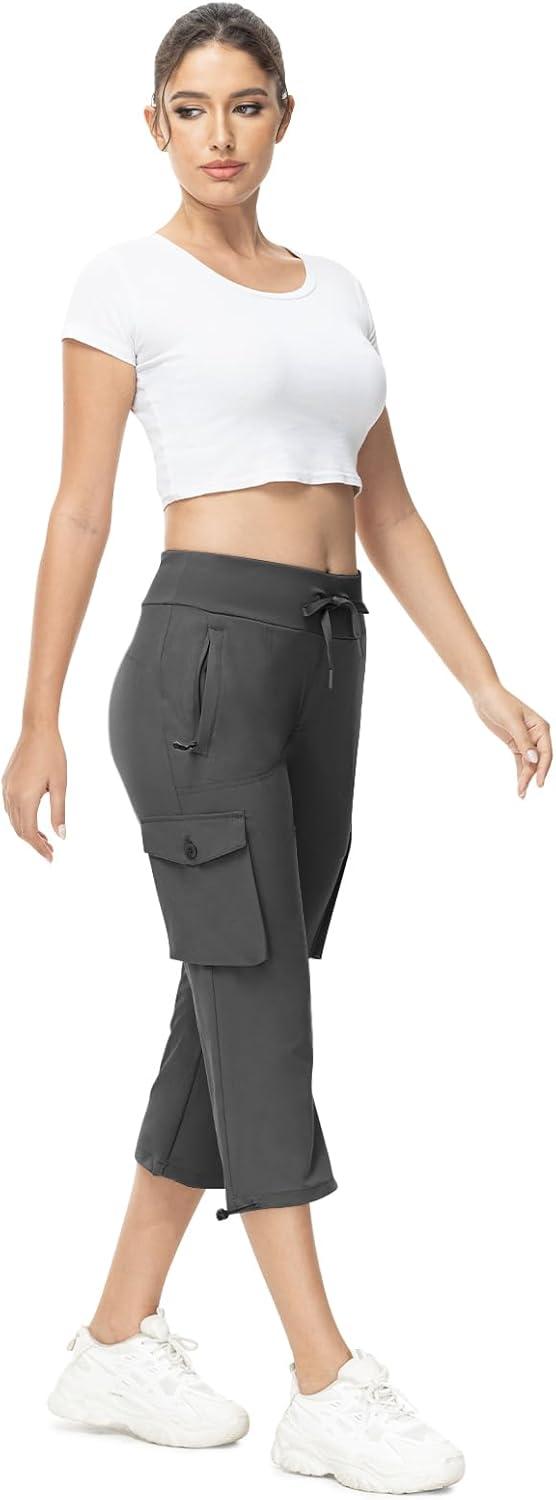 imageTBMPOY Womens Capri Pants Lightweight Quick Dry Hiking Cargo Pockets Casual Water Resistant Travel Cropped CottonDark Grey1