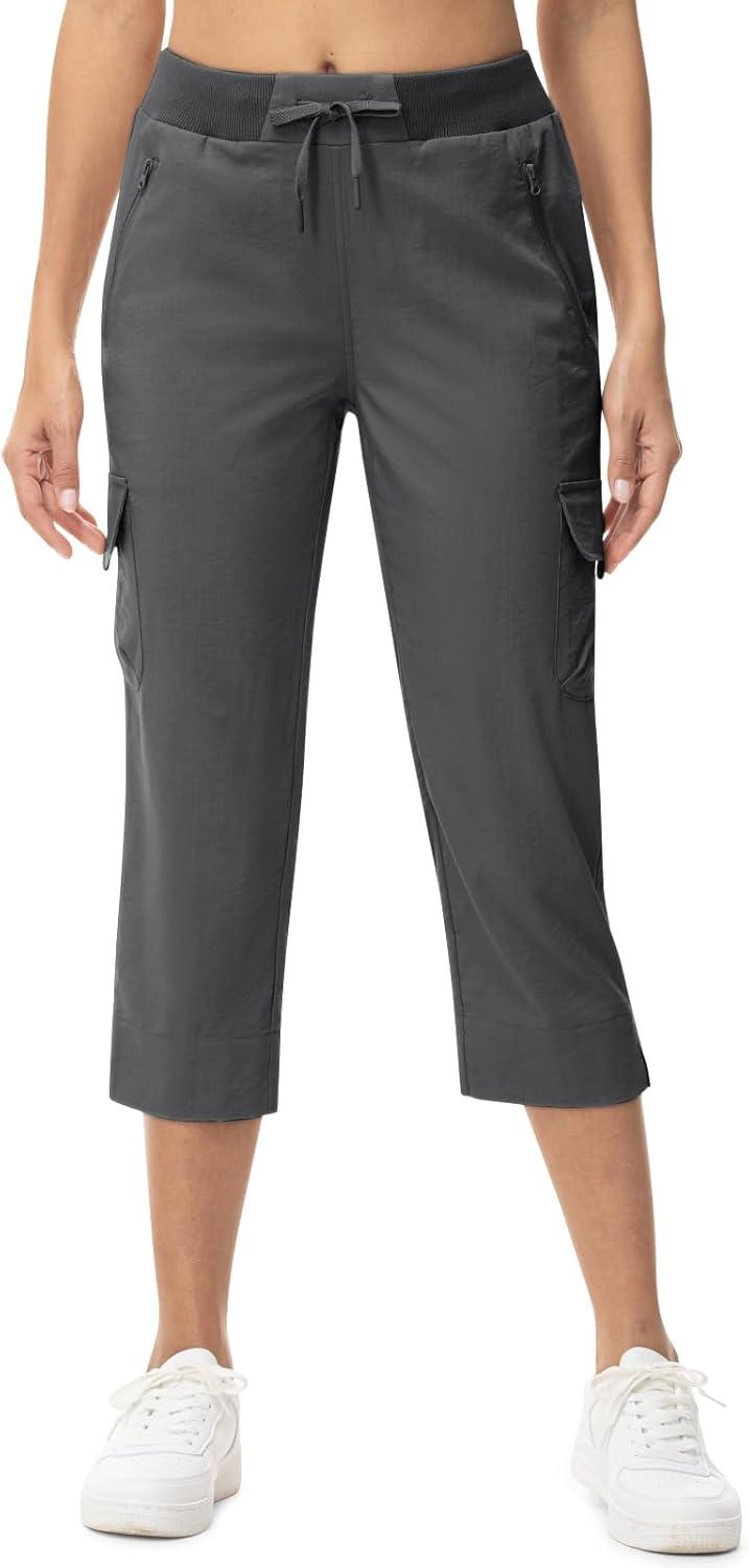 imageTBMPOY Womens Capri Pants Lightweight Quick Dry Hiking Cargo Pockets Casual Water Resistant Travel Cropped CottonDeep Gray