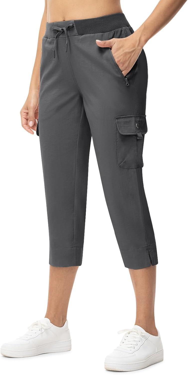 imageTBMPOY Womens Capri Pants Lightweight Quick Dry Hiking Cargo Pockets Casual Water Resistant Travel Cropped CottonDeep Gray