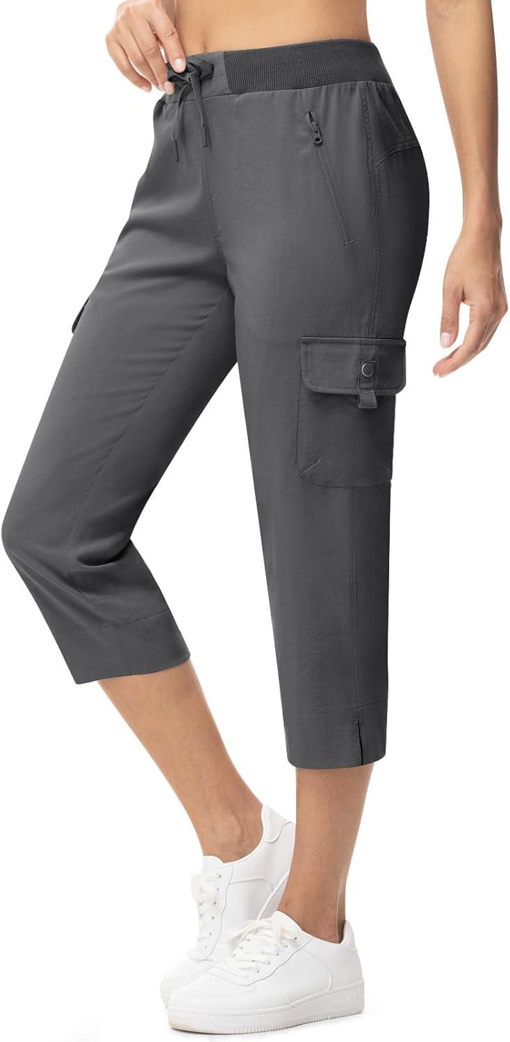 imageTBMPOY Womens Capri Pants Lightweight Quick Dry Hiking Cargo Pockets Casual Water Resistant Travel Cropped CottonDeep Gray