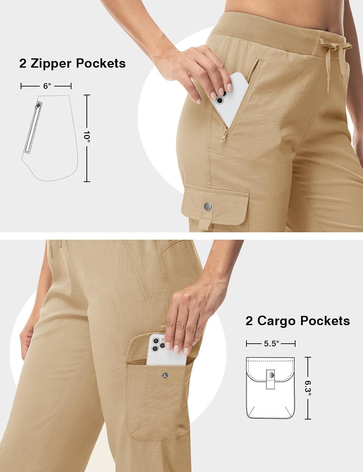 imageTBMPOY Womens Capri Pants Lightweight Quick Dry Hiking Cargo Pockets Casual Water Resistant Travel Cropped CottonKhaki