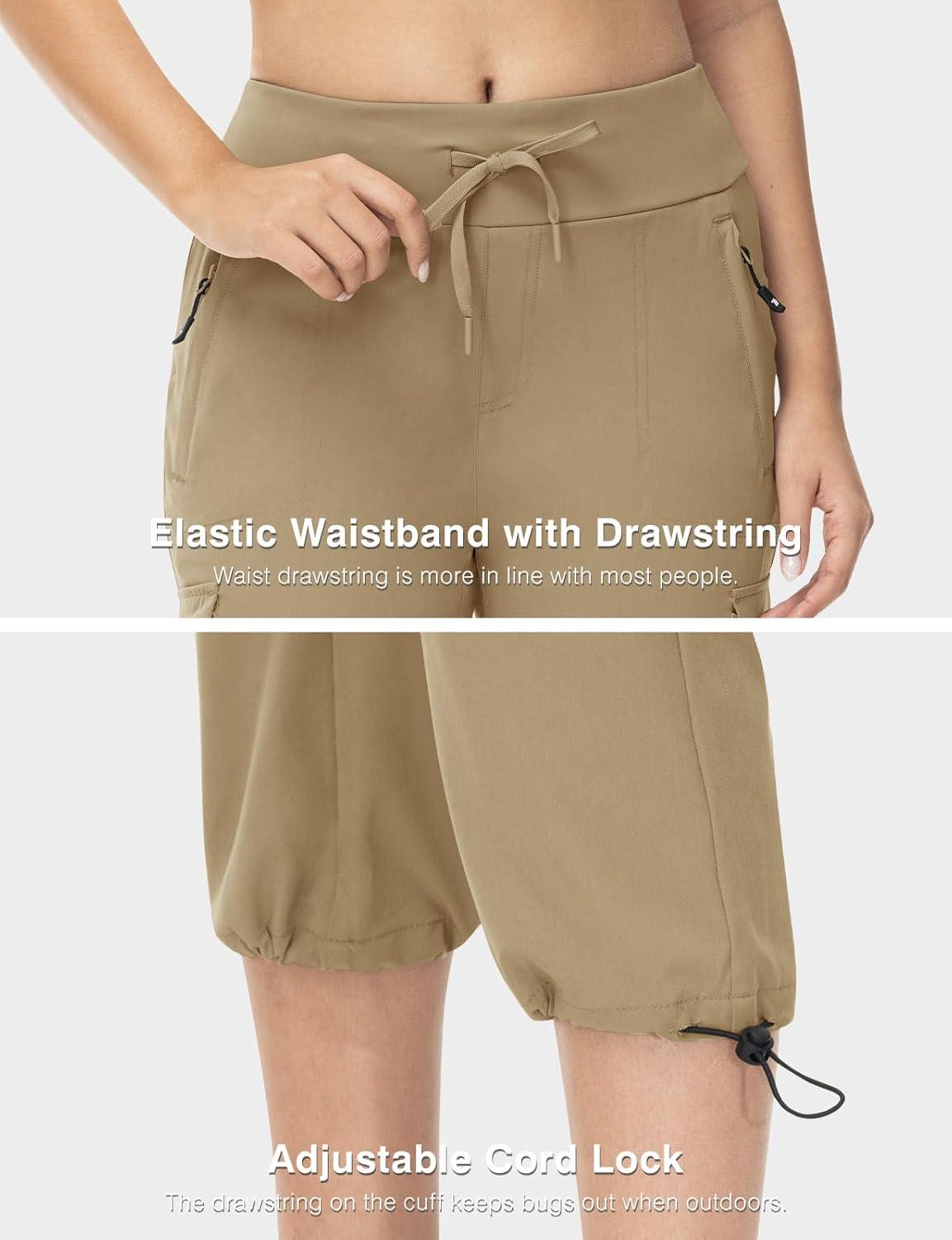 imageTBMPOY Womens Capri Pants Lightweight Quick Dry Hiking Cargo Pockets Casual Water Resistant Travel Cropped CottonKhaki1