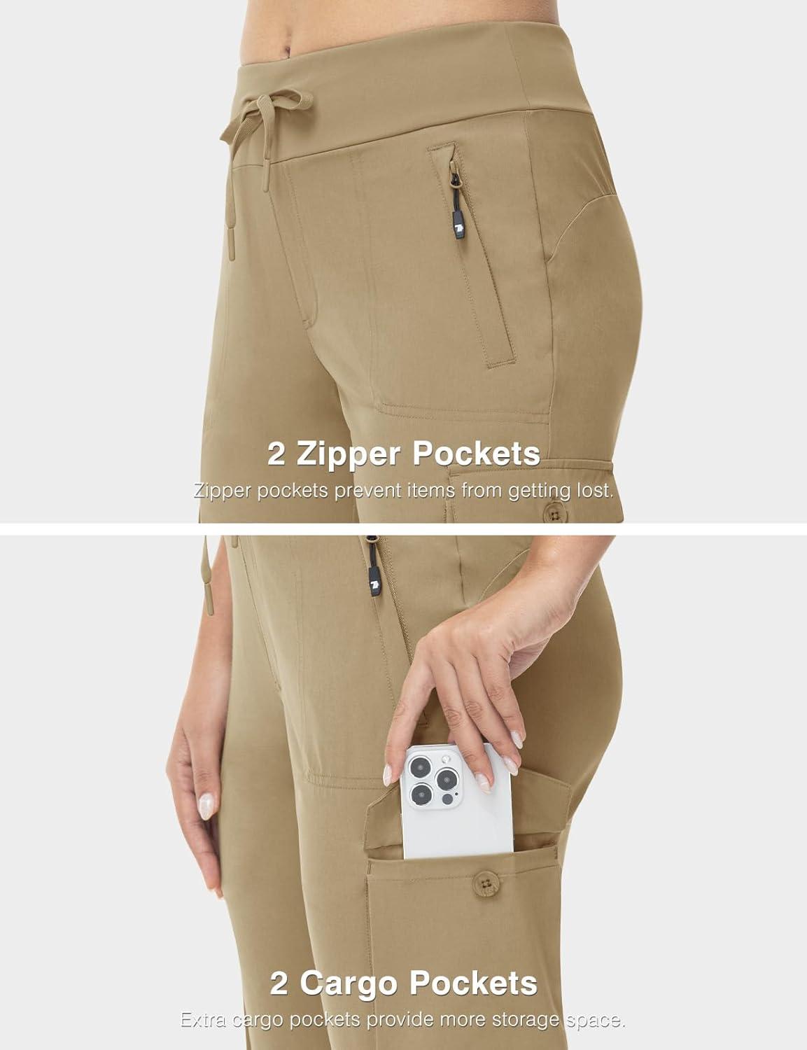 imageTBMPOY Womens Capri Pants Lightweight Quick Dry Hiking Cargo Pockets Casual Water Resistant Travel Cropped CottonKhaki1