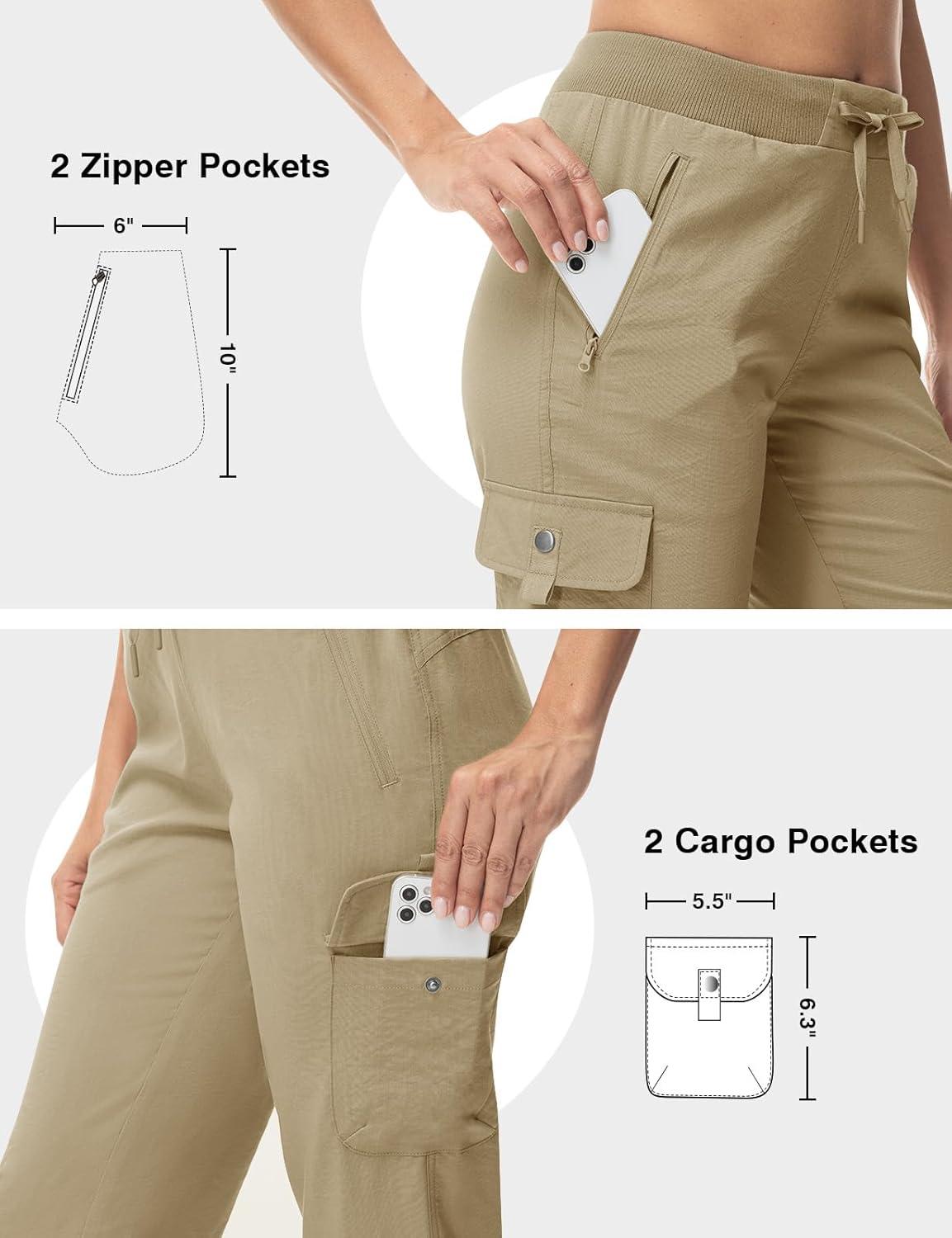 imageTBMPOY Womens Capri Pants Lightweight Quick Dry Hiking Cargo Pockets Casual Water Resistant Travel Cropped CottonLight Khaki
