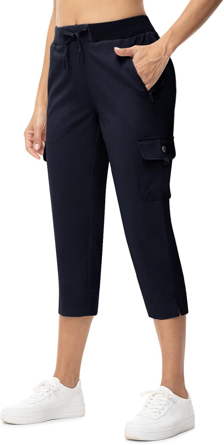 imageTBMPOY Womens Capri Pants Lightweight Quick Dry Hiking Cargo Pockets Casual Water Resistant Travel Cropped CottonNavy Blue