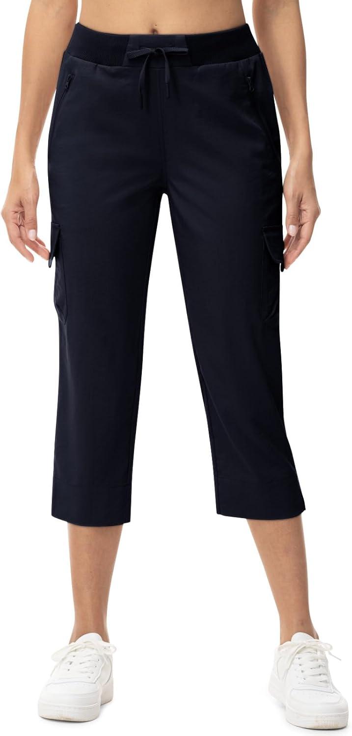 imageTBMPOY Womens Capri Pants Lightweight Quick Dry Hiking Cargo Pockets Casual Water Resistant Travel Cropped CottonNavy Blue