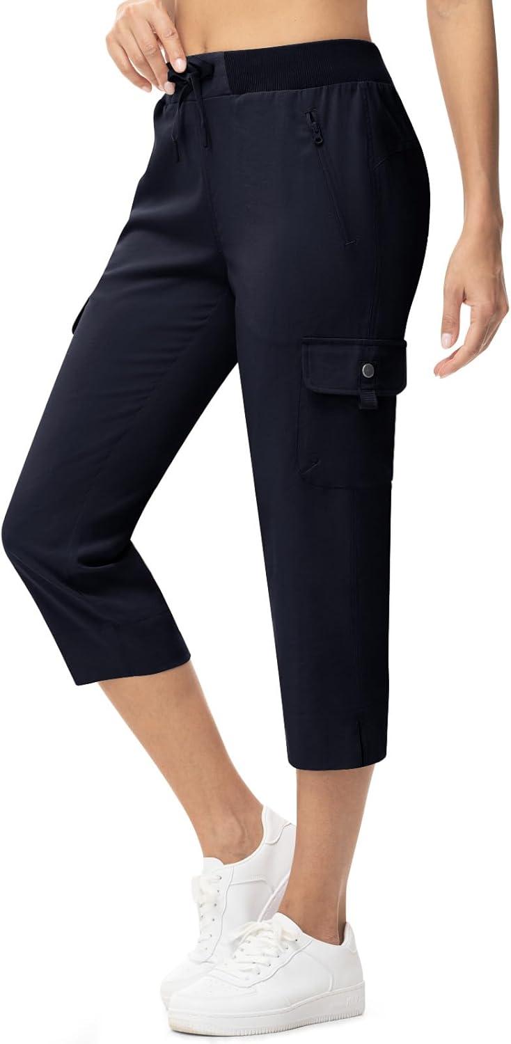 imageTBMPOY Womens Capri Pants Lightweight Quick Dry Hiking Cargo Pockets Casual Water Resistant Travel Cropped CottonNavy Blue