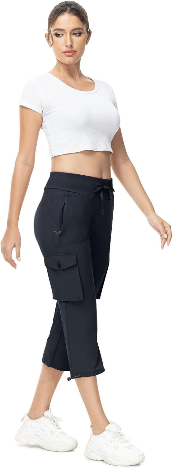 imageTBMPOY Womens Capri Pants Lightweight Quick Dry Hiking Cargo Pockets Casual Water Resistant Travel Cropped CottonNavy Blue1