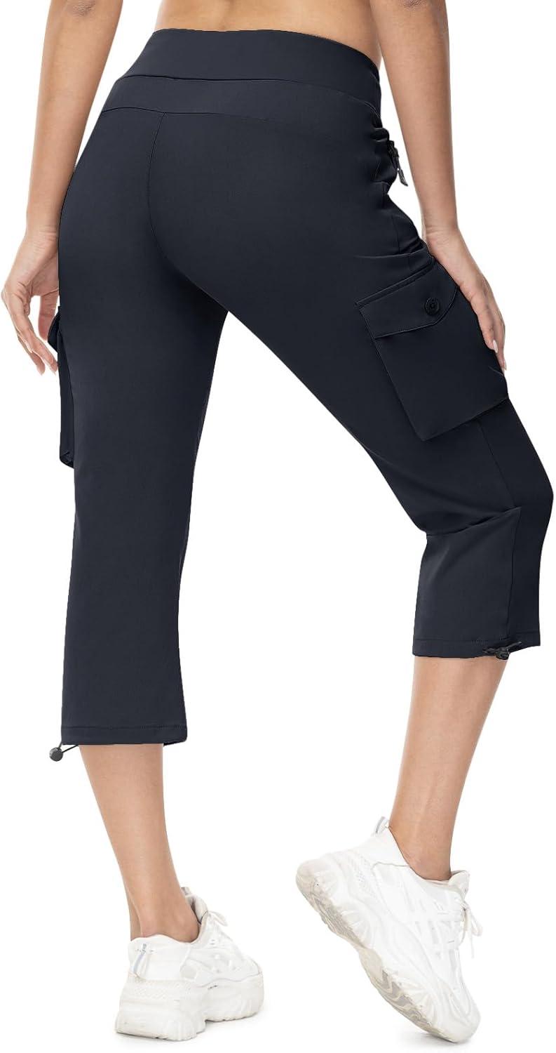 imageTBMPOY Womens Capri Pants Lightweight Quick Dry Hiking Cargo Pockets Casual Water Resistant Travel Cropped CottonNavy Blue1