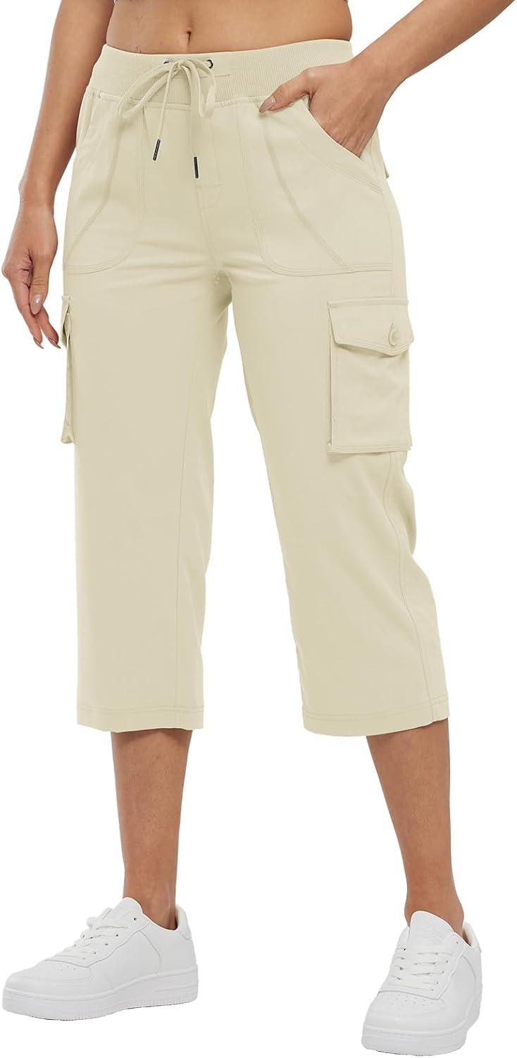 imageTBMPOY Womens Cargo Capris Lightweight Hiking Pants 6 Pockets Quick Dry Casual Outdoor Trip Loose Shorts Cropped CottonBeige