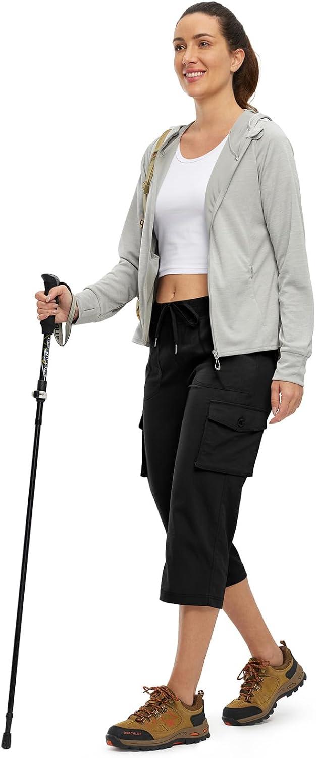 imageTBMPOY Womens Cargo Capris Lightweight Hiking Pants 6 Pockets Quick Dry Casual Outdoor Trip Loose Shorts Cropped CottonBlack