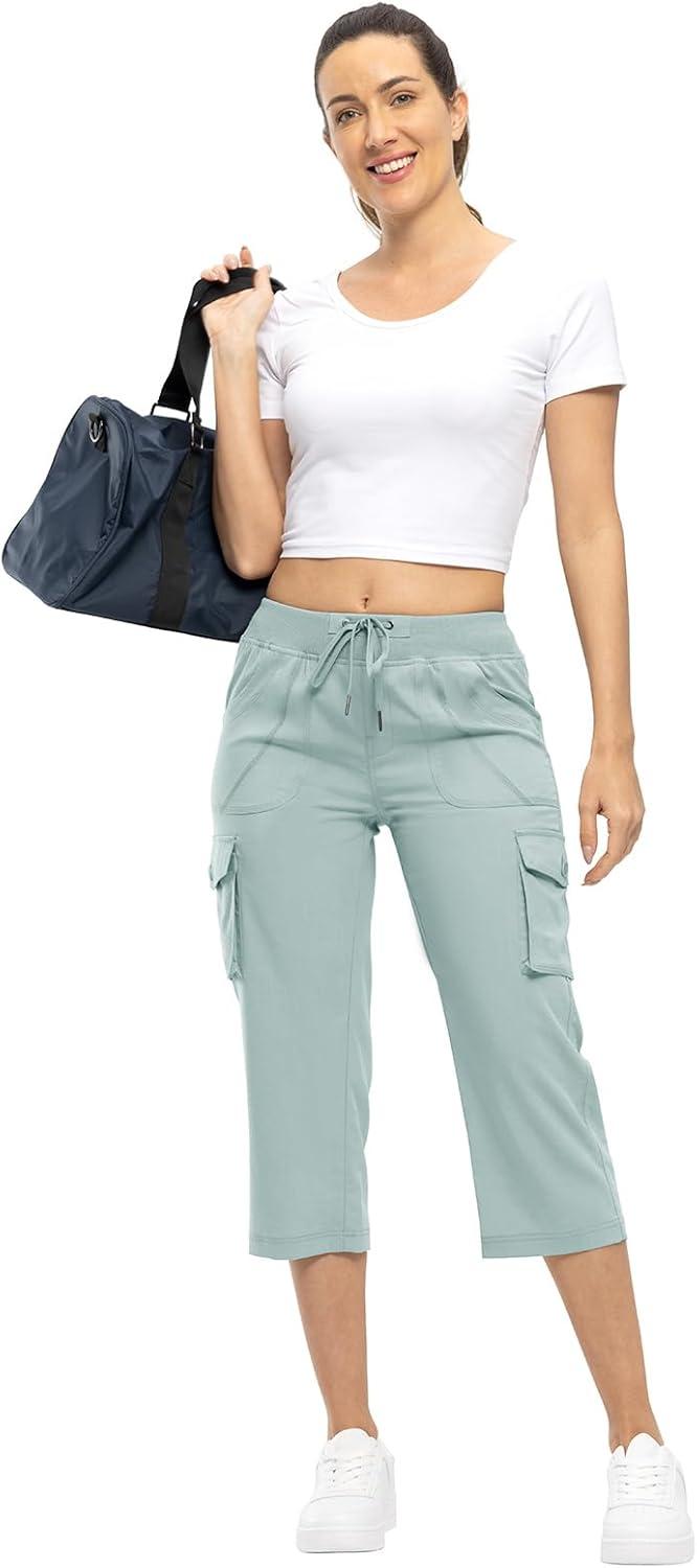 imageTBMPOY Womens Cargo Capris Lightweight Hiking Pants 6 Pockets Quick Dry Casual Outdoor Trip Loose Shorts Cropped CottonBlue