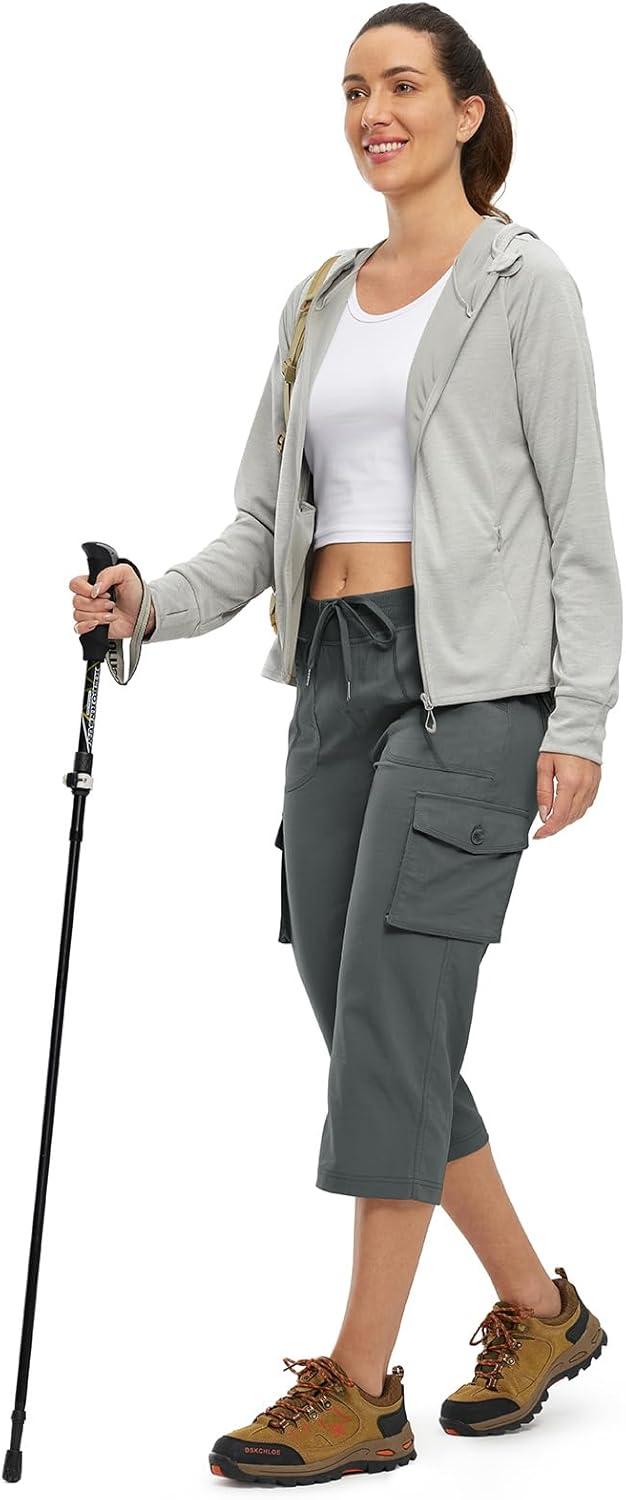 imageTBMPOY Womens Cargo Capris Lightweight Hiking Pants 6 Pockets Quick Dry Casual Outdoor Trip Loose Shorts Cropped CottonDark Grey