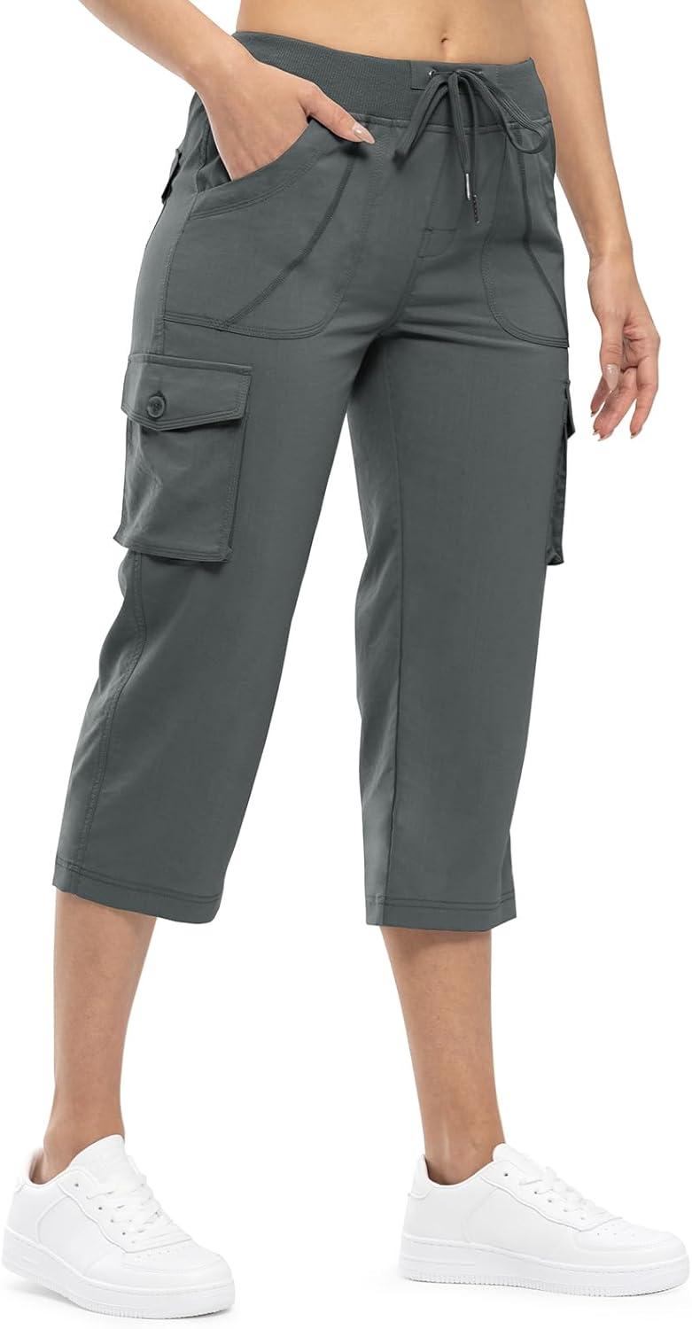 imageTBMPOY Womens Cargo Capris Lightweight Hiking Pants 6 Pockets Quick Dry Casual Outdoor Trip Loose Shorts Cropped CottonDark Grey