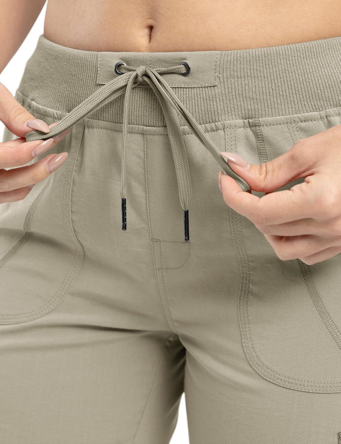 imageTBMPOY Womens Cargo Capris Lightweight Hiking Pants 6 Pockets Quick Dry Casual Outdoor Trip Loose Shorts Cropped CottonGrey Khaki