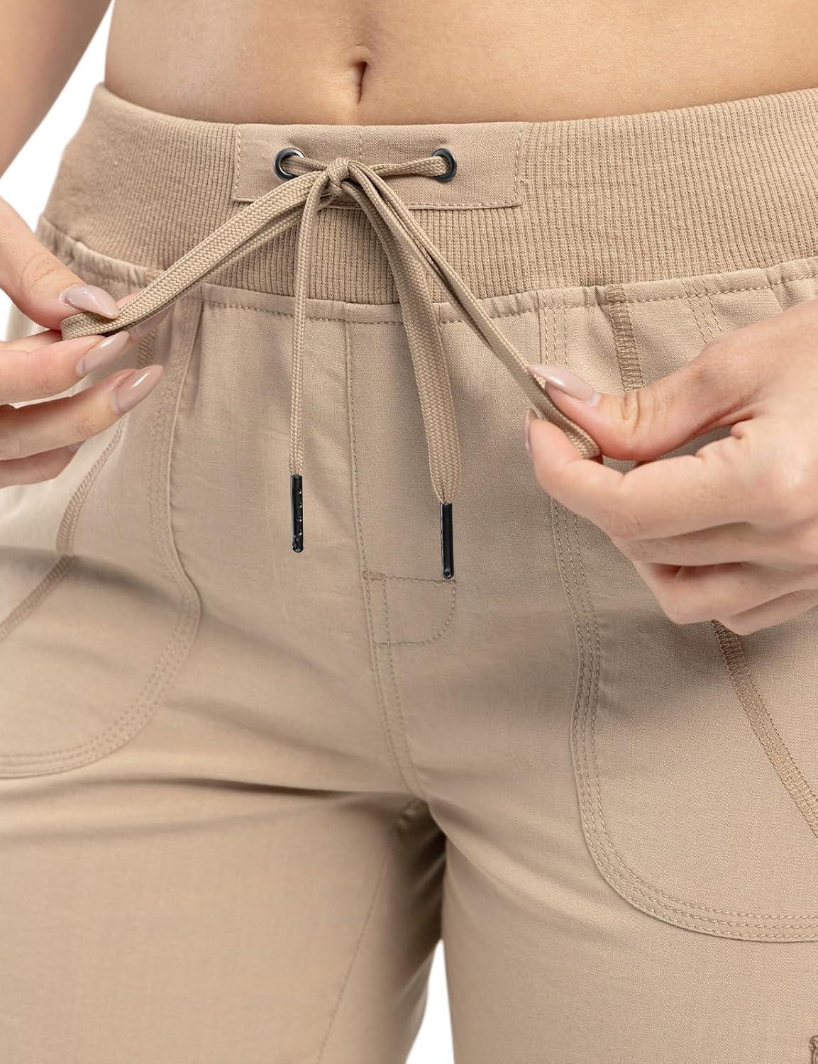 imageTBMPOY Womens Cargo Capris Lightweight Hiking Pants 6 Pockets Quick Dry Casual Outdoor Trip Loose Shorts Cropped CottonKhaki