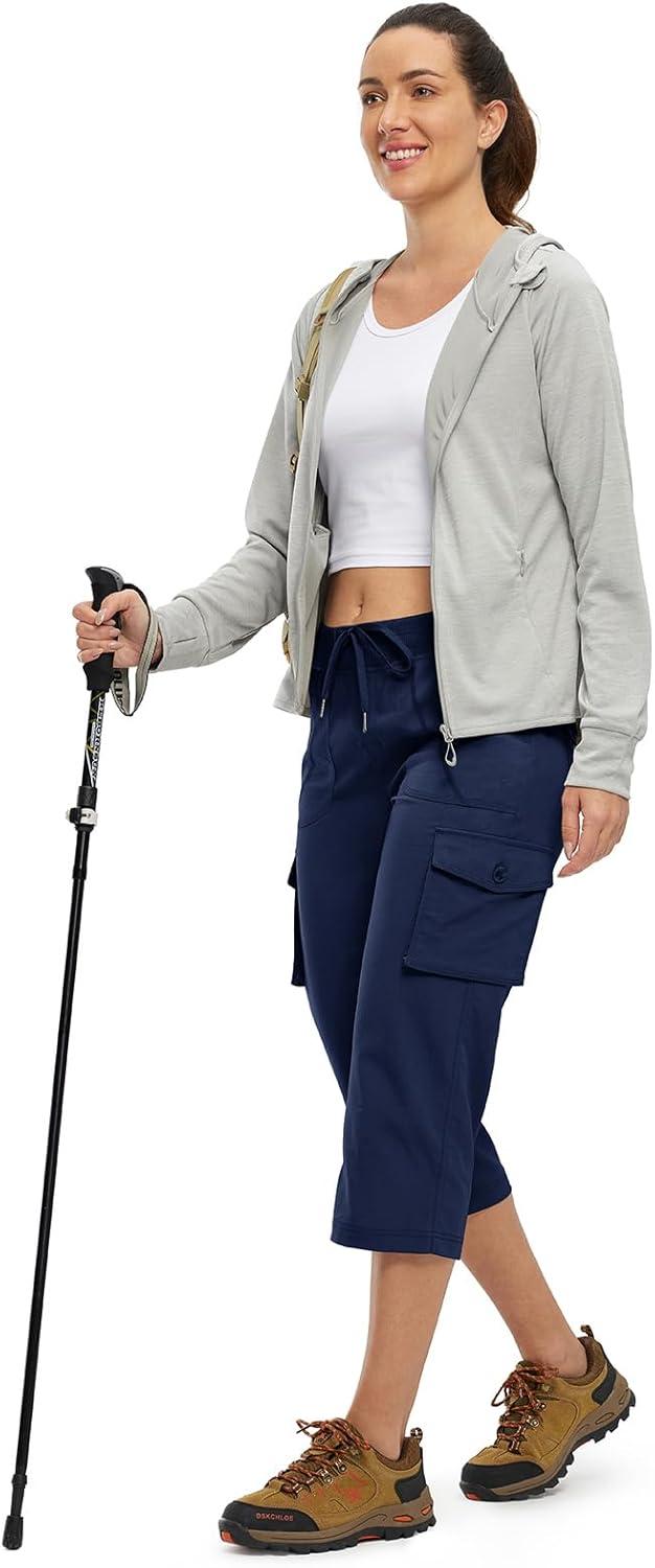 imageTBMPOY Womens Cargo Capris Lightweight Hiking Pants 6 Pockets Quick Dry Casual Outdoor Trip Loose Shorts Cropped CottonNavy