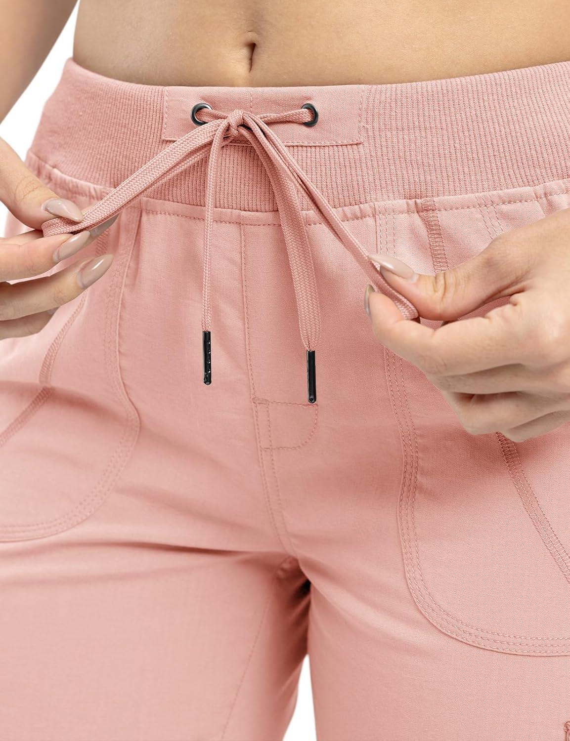 imageTBMPOY Womens Cargo Capris Lightweight Hiking Pants 6 Pockets Quick Dry Casual Outdoor Trip Loose Shorts Cropped CottonPink