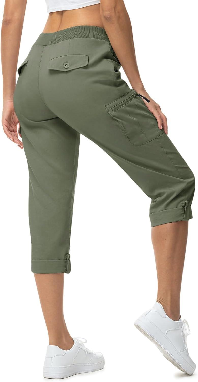 imageTBMPOY Womens Cargo Capris with Pockets Lightweight Hiking Capris Pants Quick Dry Casual Cropped Pants Summer Trip CottonStyle 2army Green