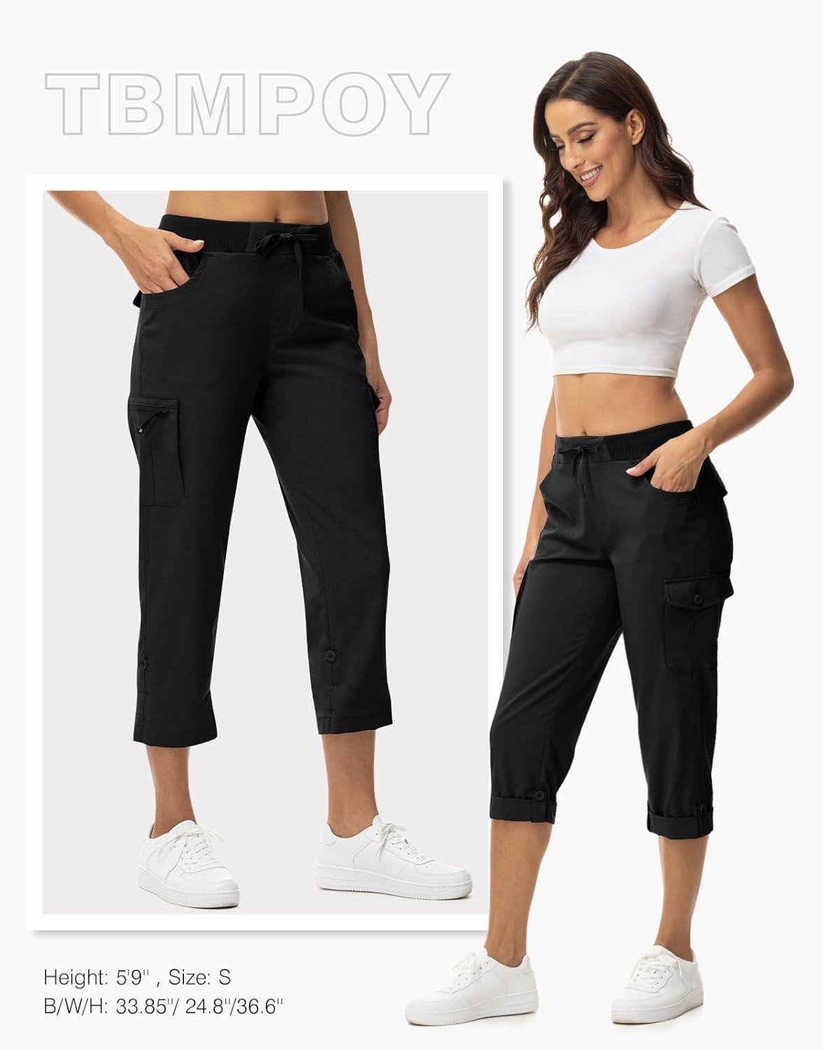 imageTBMPOY Womens Cargo Capris with Pockets Lightweight Hiking Capris Pants Quick Dry Casual Cropped Pants Summer Trip CottonStyle 2black