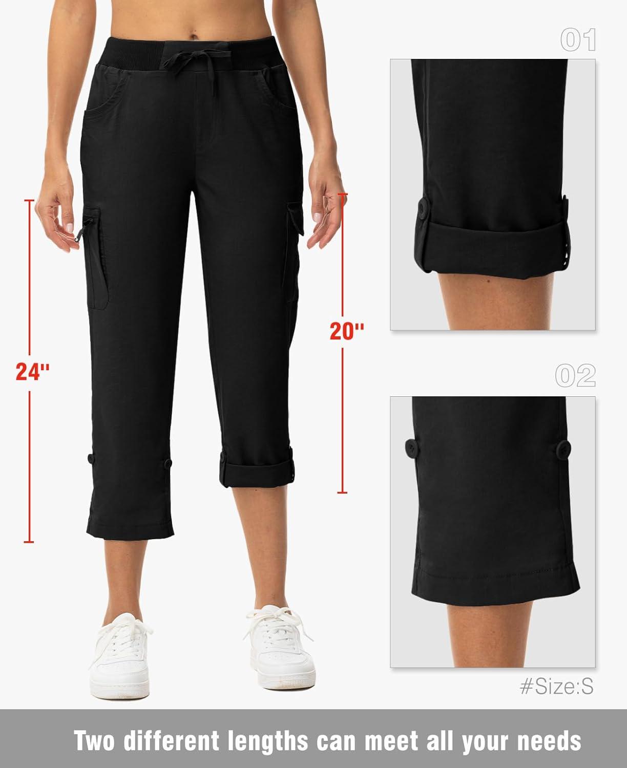imageTBMPOY Womens Cargo Capris with Pockets Lightweight Hiking Capris Pants Quick Dry Casual Cropped Pants Summer Trip CottonStyle 2black