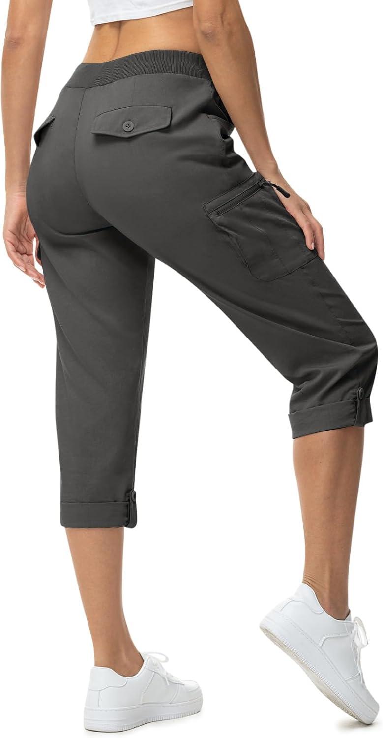 imageTBMPOY Womens Cargo Capris with Pockets Lightweight Hiking Capris Pants Quick Dry Casual Cropped Pants Summer Trip CottonStyle 2dark Grey